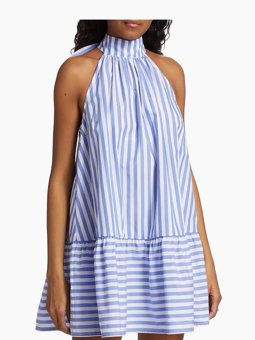 STAUD Marlowe Striped Halter Mini Dress Sea Stripe Blue White NWT Size XS